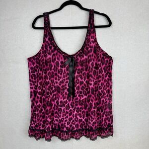 Y2K Pink and Black Leopard Cheetah Print Sheer V-Neck Tank Top GNO Grunge Sz 2X